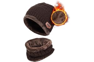 Aisprts Kinder Wintermütze Winterschal Beanie Kinder Strickmütze für Kinder mit Fleecefutter