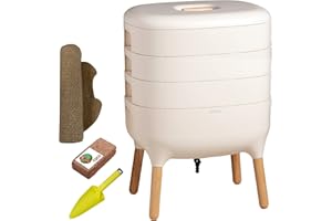 Moutta I Urbalive 3 Bandejas Marfil, Kit Completo I Diseño de Vermicompostaje I Sustrato de iniciación I Estera de cáñamo + Pala I Interior, balcón y jardín
