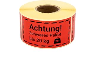 ‎MD LABELS MD Labels Warnetiketten auf rolle 100x50mm ACHTUNG SCHWERES PAKET bis 20 KG 500 Stück - Paketaufkleber für Sendungen -Versandetiketten– Paketaufkleber