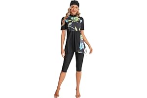 TaissBocco Costumi da Bagno a Maniche Corte per Ragazze Surfwear Plus Size Costumi da Bagno Burkini Donna Beachwear