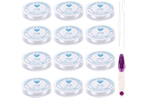JOISHOP 12 Rolls Elastic String for Bracelet Making, 0.5mm, 0.8mm, 1.0mm Clear Bracelet Elastic Bead String for Bracelets Necklaces Jewellery Making