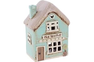 Shudehill Giftware Village Pottery Tealight Holder Ceramic House Shop Collection - Flower Shop, Tearoom, Antique Shop, Old Bakery and Sweet Shop All Hand Painted (Tea Shop)