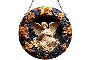 MATIHAY Cherub Acrylic Window Hanging Plane Painted, Ceramic Relief Style Cherub Angel Wall Decor for Christmas Valentine’s Cupid Home Garden Wedding Party Decorations (B, 12"/30cm)