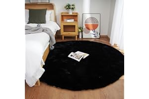Ghouse Teppich Rund 150x150 cm Schwarz Flauschig Weich Wohnzimmer Schlafzimmer Dekoration rutschfest Kurzflor Teppich Waschbarer Carpet