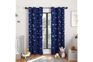 ENCASA XO Encasa Tende a Blackout Stampate 113x213 cm, 2 Pezzi | Silver Foil Star Navy Design I Room Darkening - Blocca La Luce Dell'85% |Riduzione di Rumore e Calore in Camera da Letto Lavabile