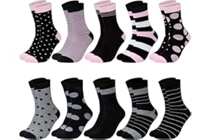 CHALIER COZY 10 Paia di Calzini in Cotone Multicolori da Donna con Righe, Pois e Cuori - Stile Classico e alla Moda, Regalo Perfetto per le Donne, Taglia Unica