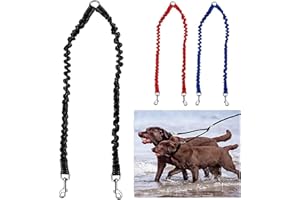 ELEZENIOC Bungee Double Dog Lead No Tangle Two 2 Dog Leash Coupler, For Walking Puppy, Small, Medium, Large dog, Adjustable 19.6 to 31.4 Inches (Black)