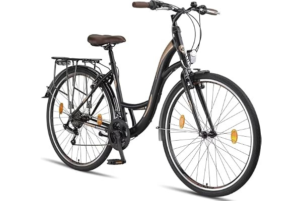 Licorne Bike Stella Premium City Bike 24,26 et 28 pouces – Vélo pour filles, garçons, hommes et femmes – Dérailleur Shimano 21 vitesses – Vélo hollandais, Femme, Noir , 28
