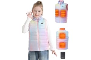 Hecusma Unisex Kids Heated Gilet with 7.4V 12000mAh Battery Pack Included, Electric Kids Heated Vest with 5 Heating Zones for Girls