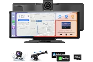 Veralady 10.26" CarPlay Screen for Car, Wireless CarPlay Android Auto Car Tablet with 4K Front Camera and 1080P Rear Camera, Android Auto Carplay IPS Touchscreen with Bluetooth 64G SD Mirror Link AUX