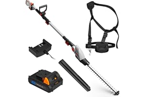 VonHaus Pole Hedge Trimmer Cordless – Long Reach Telescopic Extendable Cutter for Hedges, Bushes, Branches, Shrubs – 20V Battery, Charger, Harness, 135° Adjustable Head, Dual Action Blades