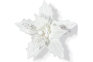 KI Store 6 pizzi grandi 25cm stelle di natale bianco in velluto con gambo fiori stella artificiali di natale per albero di natale fai da te decorazioni fiori natalizi addobbi natalizi