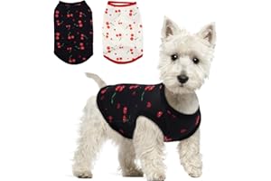 Hjumarayan 2-Pack Dog T Shirt for Medium Dogs, Cherry Tshirt Vest Summer Clothes Thin Miniature Dachshund Jumper Pomeranian Tops for Spring, Autumn & Summer Shade Wear, White+Black M
