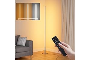 Wondrastical Lampadaire LED ​​d'Angle avec Télécommande Réglables Lamp, Lampadaire sur Pied Salon Continu Luminosité & Couleurs 2700K-6500K, Lampe d'Ambiance Moderne pour Salon, Chambre, Bureau,Noir