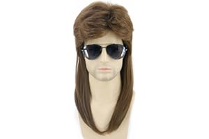 Topcosplay Peluca Carnaval Punk para Hombre Wave Rocker Popstar Peluca de los 80, Mullet Peluca Roquero para Disfraz de Halloween, Cosplay