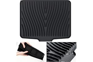 Houbobo Silicone Dish Drying Mat for Multiple Usage, Dish Drying Pad, Heat-Resistant, Non-Slip Silicone Draining Mat for Kitchen Counter, Sink, Refrigerator or Drawer Liner, Dishwasher Safe
