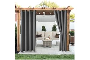 FKYUH Outdoor Vorhänge Wasserabweisend Blickdicht Gardine mit Ösen 2er Set Aussenvorhang Terrasse Garten Verdunkelung Vorhang Sonnenschutz Thermo Outdoor Gardine-B_2_Stück(B210*H230cm)