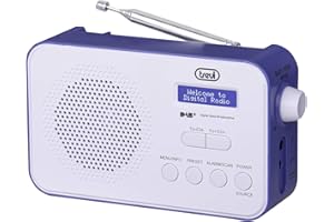 Trevi DAB 7F92 R Radio Portatile Digitale, Display Dot Matrix ad Alta Leggibilità, Orologio con 2 Sveglie Programmabili, Batteria Ricaricabile al Litio, Blu