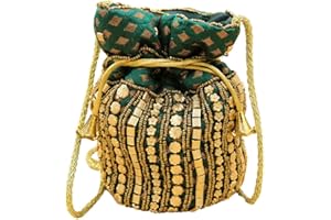 Elevanty | Bombonera Hindú - Potli con cordón - Bolso de mano elegante, casual y fiesta - Bolsa con lentejuelas y abalorios - Saco para mujer