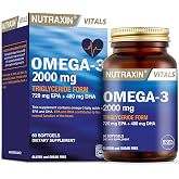 Nutraxin Vitals Omega-3 2000 mg EPA + DHA Food Supplement containing Fish Oil (1 x 60 capsules)