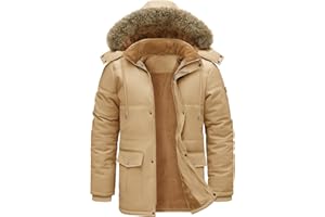 TOMEEK Men's Jackets Winter Warm Parka Fluff Lining Coats for Men with Detachable Hood and Pockets Thermal Padded Thick Fleeced Coat