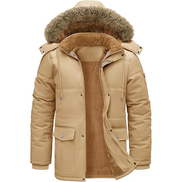 ZDJSWJ Heren bontkraag capuchon dik dons parka warm donsjack grote hoge waterdichte lange jas, Avert, XL