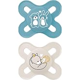 MAM Latex Pacifier for Newborns 0-2 Months, Matte Blue, 2 pcs | Made of natural rubber latex, symmetrical, flat and flexible