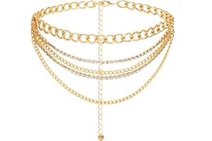 JUZICHEN Cadena de Cintura Dorado, Cadena de Cintura Multicapa Bikini, Cinturones de Cadena para Mujer, Joyas de Cadena de Cuerpo Ajustable, Cinturón de Cadena con Pedrería
