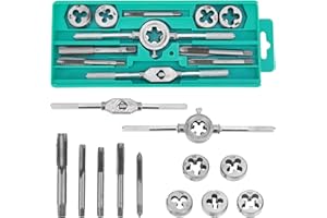 ZONJIE Jeu de tarauds et filières, 12 pièces de tarauds et filières métriques en acier allié de tungstène pour couper les filetages extérieurs et intérieurs avec mallette de rangement