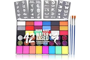 FALILUV Face Paint Set For Kids And Adults, 42 Colours 40pcs Face Paint Stencils And 3 Face Paint Pens, Face Painting Kit For Festival, Neon Party Accessories,Halloween Makeup Cosplay
