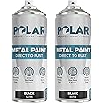 Polar Premium Direct to Rust, Satin Black Metal Spray Paint for Multi-Purpose Use for Spraying Metal Doors, Metal Gates & Railings, Garden Furniture, Ornaments & Decorative Items - 800ml (2X 400ml)