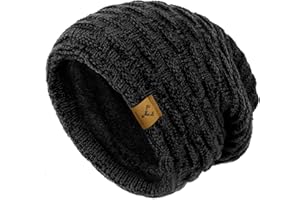 Hebenie Beanie Hats for Women - Knitted Winter Warm Hat Thermal Fleece Line Slouch Beanies Ladies Cable Knit Hat Classic Skull Cap Plain Wool Hat for Women Girls UK