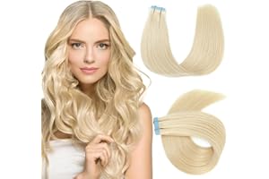 Evala tape extensions echthaar haarverlängerung echthaar 35cm #60 Platinblond tape in extensions echthaar 20 Stück, bonding extensions echthaar 40g tape in extensions echthaar