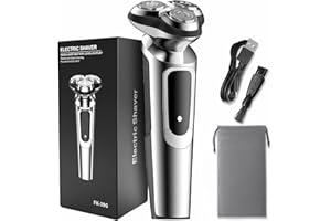 ORDELE Rasoio elettrico da uomo, IPX7, impermeabile, rasatura asciutta e bagnata, rasatura con 3D testine rotanti, rasoio da uomo a secco e bagnato con trimmer pieghevole