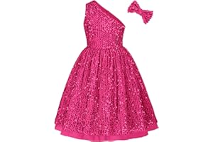 GRACE KARIN Niñas Vestido de Fiesta con Lentejuelas Un Hombro Cuello Oblicuo Línea A Longitud Rodilla