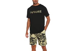 Nieery Pyjama Homme Court Coton été Ensembles de Pyjama Homme Pyjashort Ensemble Pijamas à Manches Courtes Ensemble Court