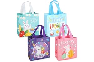 PARSUP 4 x Ostereiersuche-Taschen mit Griffen, Häschen Karotten Küken Ei Taschen, Oster Leckerei Taschen, multifunktionale Non-Woven Ostertaschen zum Verpacken von Geschenken, Eiersuche, Partyzubehör