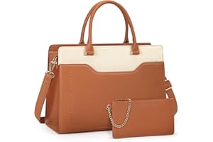 RAINSMORE Sac Cabas Femme Grand Sac A Main Pour Les Cours Lycee PU Cuir sac Fourre Tout Femme Sac Bandoulieres pour Cours Affaires Travail Brun et Beige