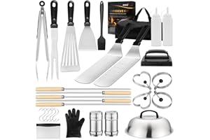 GARELF Flat Top Griddle Accessories Kit, 30PCS Barbecue Grill Tools Set for Blackstone and Camp Chef with Scraper, Kabob Skewers, Spatula, Tongs, Egg Ring, for Outdoor Teppanyaki& Gas Grill
