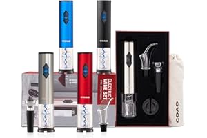 COAO Set Regalo Apribottiglie Automatico Acciaio Inossidabile,Attractive Wine Opener Gift Set-Includes Battery-operated Automatic Bottle Opener-Foil Cutter-Aerator-Pourer-stopper-Birthday gift women men
