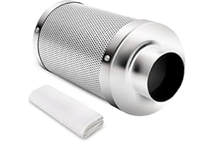 iPower Glfanxinl4filt4 m 10,2 cm filtre à charbon W/1050 + Iav Australie vierge Charbon de bois, Pré-filtre inclus, réversible Bride et haute CFM Inline Épuisement ventilateur Combo pour plante germination Filtre 4-Inch gris argenté