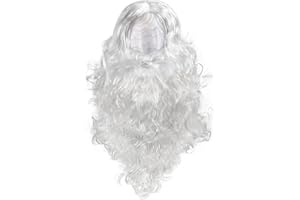 TOYANDONA Santa Wig and Beard Set: White Father Christmas Costume Wig for Adult - Elastic Hair Net & Adjustable Strap - Fancy Dress Up Accessory for Christmas, Holiday Events, Party Favor
