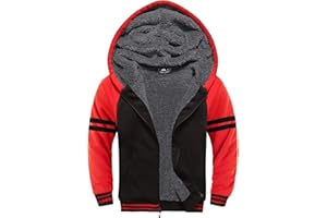 zitysport Boys Fleece Hoodie Kids Zippered Fleece Jacket Solid Sherpa Lined Hoodie Winter Flannel Hooded Sweatshirt Fashion Warm Jacket for Boys Girls Age 6-15 Years