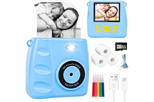 AQUOTA Appareil photo instantané pour enfants – Appareil photo instantané de 6,1 cm 1080p pour enfants avec carte de 32 Go et 3 rouleaux de papier photo imprimé, appareil photo numérique pour enfants, jouets