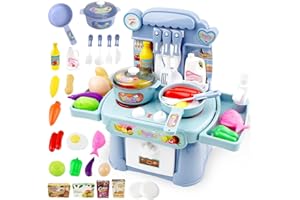 HaiLeTao Kitchen Toys Imitated Chef Light Music Pretend Cooking Food Play Dinnerware Set Safe Cute Children Girl Toy Gift Fun Game Toy Kitchen Sink with Running Water and Electronic Induction Stove