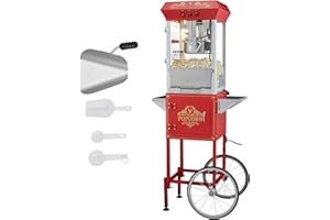 VEVOR Macchina per Popcorn con Carrello 850 W Macchina Popcorn Elettrico Bollitore 0,22 kg per 48 Tazze per Lotto, Macchina per Popcorn dotato di Vetro Temperato, Include 4 Misurini, Stile Cinema