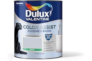 Dulux Valentine Color Resist - Peinture Intérieure Pièces Humides - Pour Murs, Plafonds, Boiseries - Lessivable et Résistante - Couleur : Gris Hammam Satin - 0,75 L - 5261804