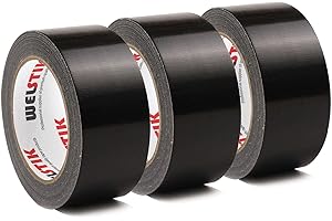 WELSTIK Ruban adhésif professionnel, 48 mm x 27 m, imperméable, pour réparations, bricolage, travaux manuels, intérieur et extérieur, ruban blindé noir, 3 pièces