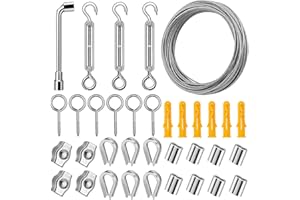 SUQURTOM 20M 3mm Stahlseil Set, 304 Drahtseil Edelstahl Set, Stahlseil Ummantelt mit Ösen, Spannschloss, Rankhilfen für Kletterpflanzen, Gardinenseil, Zaun, Wäscheleine,Lampenaufhängung