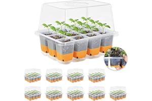 MIXC Zimmergewächshaus Anzuchtkasten,Wiederverwendbar Anzuchtplatte,10 Stück 120 Zellen Mini Gewächshaus Klein Anzuchtset mit Erhöhten Deckel Pflanzen Anzucht für Sämlinge,Orange
